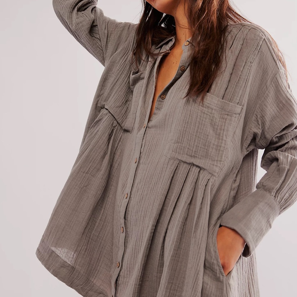 Lilac button down shirt style dress - Free People